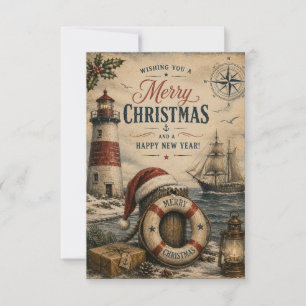 Vintage Kerstkaart met Zeevaart Thema Kaart