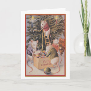 Vintage Kerstkaart - Muizen die Boom 1910 in orde Feestdagen Kaart