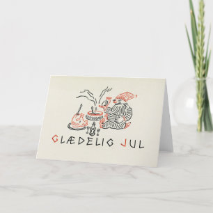 Vintage-kerstkaart Noorwegen Glædelig Jul Gnome Feestdagen Kaart