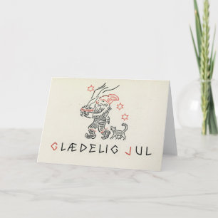 Vintage-kerstkaart Noorwegen Glædelig Jul Gnome Feestdagen Kaart