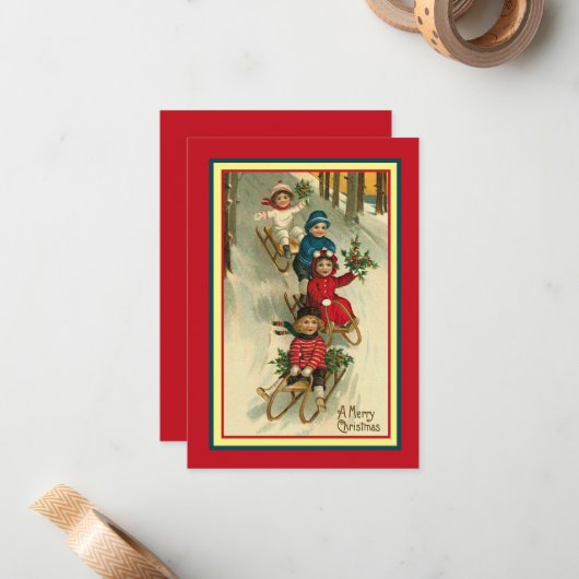 Vintage kerstkaart notitiekaartje (Voorkant / Achterkant in situ)