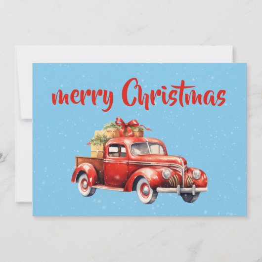 Vintage Kerstkaart rustiek ontwerp rode auto (Voorkant)