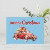 Vintage Kerstkaart rustiek ontwerp rode auto (Staand voorkant)