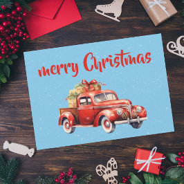 Vintage Kerstkaart rustiek ontwerp rode auto