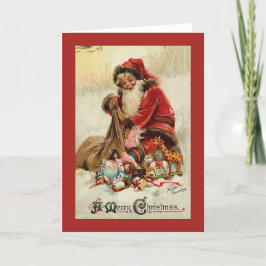 Vintage-kerstkaart | Santa met cadeaus Feestdagen Kaart