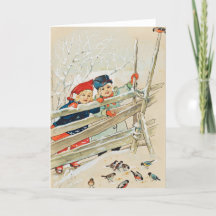 Vintage-kerstkaart | Sneeuwkinderen