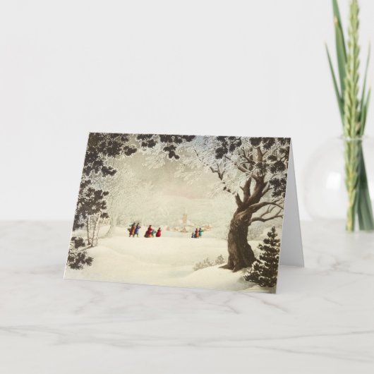 Vintage-kerstkaart | Snowy Landschap Feestdagen Kaart (Voorkant)
