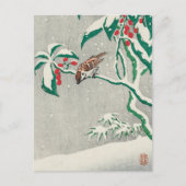 Vintage-kerstkaart | Vogel in Snow Holly Feestdagenkaart (Voorkant)