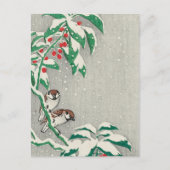 Vintage-kerstkaart | Vogels in Snow Holly Feestdagenkaart (Voorkant)