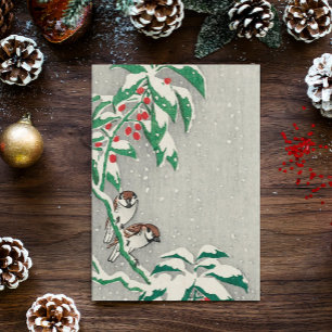 Vintage-kerstkaart   Vogels in Snow Holly Feestdagenkaart
