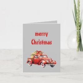 Vintage kerstkaart voor vakantie met de auto feestdagen kaart