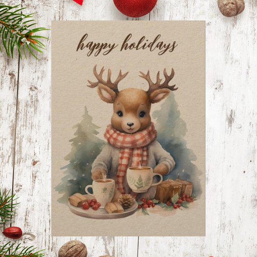 Vintage kerstkaart waterverf illustratie