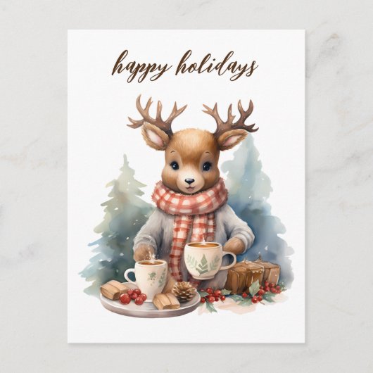 Vintage kerstkaart waterverf illustratie feestdagenkaart (Voorkant)