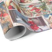 Vintage-kerstkaartenholiday Cadeaupapier (Rol Hoek)