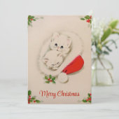 Vintage-kerstkanter in Santa Hat Feestdagenkaart (Staand voorkant)