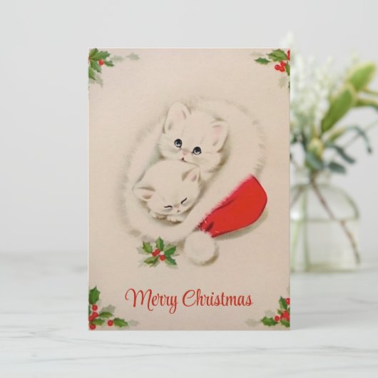 Vintage-kerstkanter in Santa Hat Feestdagenkaart (Staand voorkant)