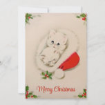 Vintage-kerstkanter in Santa Hat Feestdagenkaart<br><div class="desc">Kute  kerst blanke katten in een kersthoed. Ideaal voor toevoeging aan uw  kerstkaart collectie of voor het sturen naar familie en vrienden voor de feestdagen. Dit kan worden overgedragen naar andere producten,  waaronder gevouwen vakantiekaarten.</div>