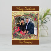 Vintage kerstkardinalen foto lijst folie folie feestdagenkaart (Staand Voorkant)