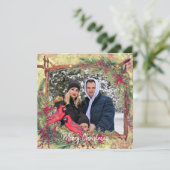 Vintage kerstkardinals foto-lijst feestdagenkaart (Staand voorkant)