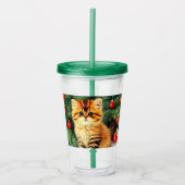 Vintage kerstkat acryl drinkbeker (Voorkant)