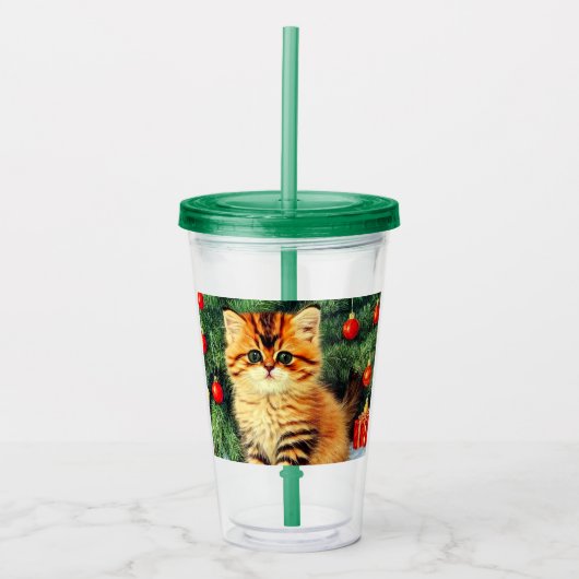 Vintage kerstkat acryl drinkbeker (Voorkant)
