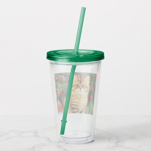 Vintage kerstkat acryl drinkbeker (Achterkant)
