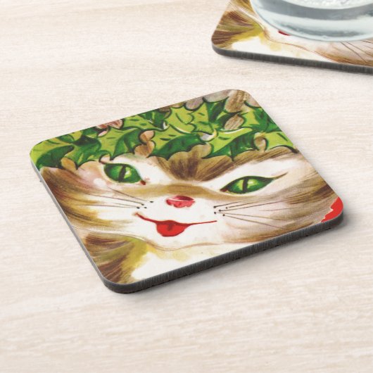 vintage-kerstkat bier onderzetter (Linkerzijde)
