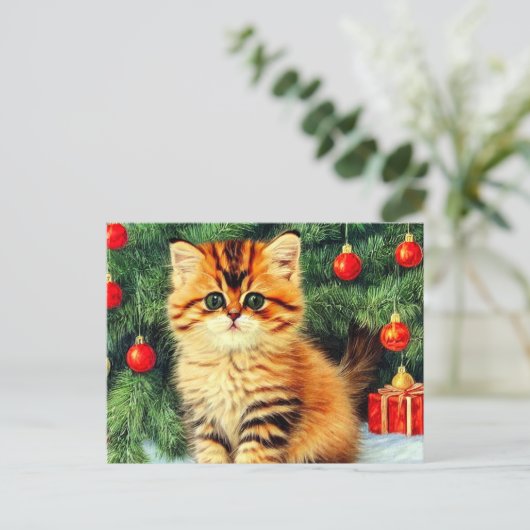 Vintage kerstkat briefkaart (Staand voorkant)