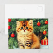 Vintage kerstkat briefkaart (Voorkant / Achterkant)