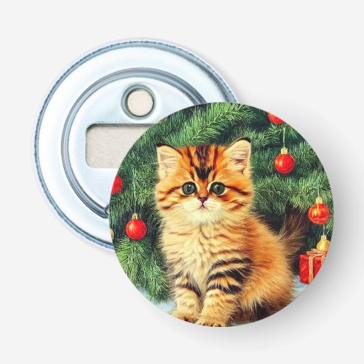Vintage kerstkat button flesopener (Voorkant)