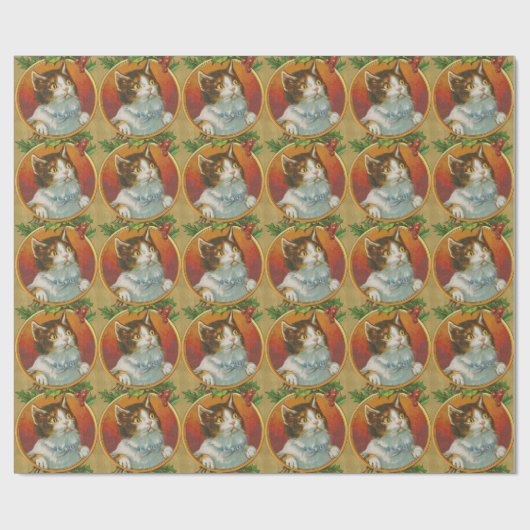 Vintage kerstkat cadeaupapier (Vlak)