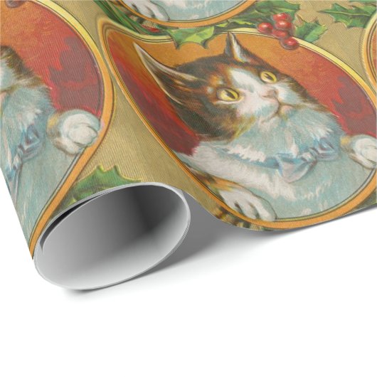Vintage kerstkat cadeaupapier (Rol Hoek)
