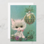 Vintage kerstkat en sierlijk feestdagenkaart (Voorkant / Achterkant)