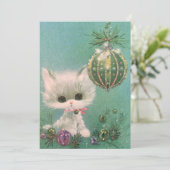 Vintage kerstkat en sierlijk feestdagenkaart (Staand voorkant)