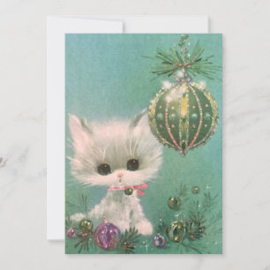 Vintage kerstkat en sierlijk feestdagenkaart