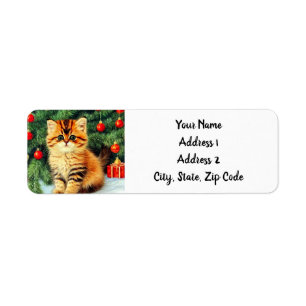 Vintage kerstkat etiket
