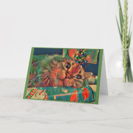 Vintage kerstkat feestdagen kaart