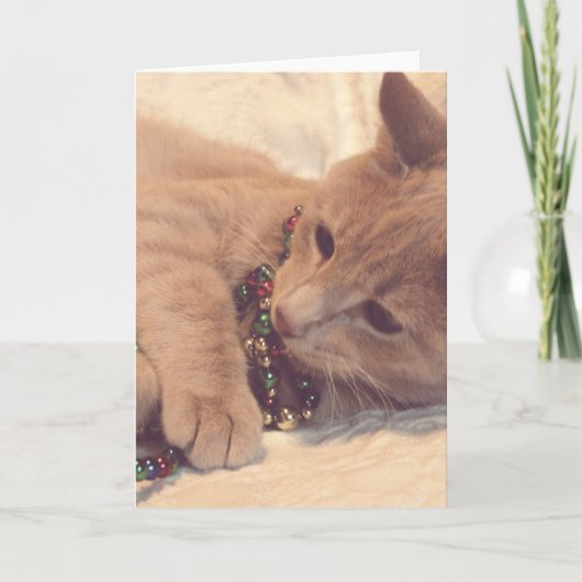 Vintage-kerstKat Feestdagen Kaart (Voorkant)