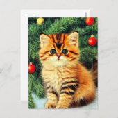 Vintage kerstkat feestdagenkaart (Voorkant / Achterkant)