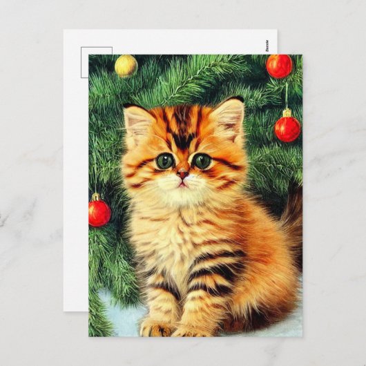 Vintage kerstkat feestdagenkaart (Voorkant / Achterkant)