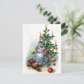 Vintage kerstkat feestdagenkaart (Staand voorkant)