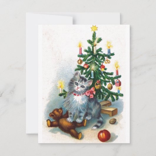 Vintage kerstkat feestdagenkaart (Voorkant)