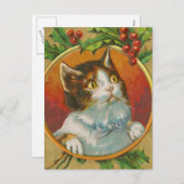 Vintage kerstkat feestdagenkaart (Voorkant / Achterkant)