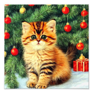 Vintage kerstkat foto afdruk