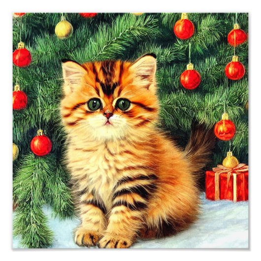 Vintage kerstkat foto afdruk (Voorkant)