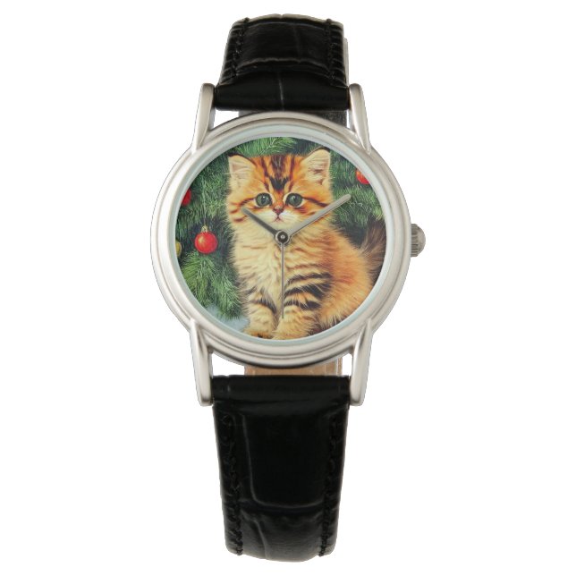 Vintage kerstkat horloge (Voorkant)