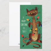 Vintage kerstkat in het licht vakantie Kaart (Voorkant / Achterkant)