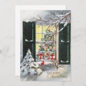 Vintage kerstkat in raam feestdagenkaart (Voorkant / Achterkant)