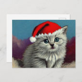 Vintage Kerstkat in Santa Hat Briefkaart (Voorkant / Achterkant)