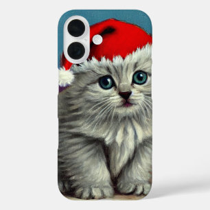 Vintage Kerstkat in Santa Hat iPhone 16 Hoesje